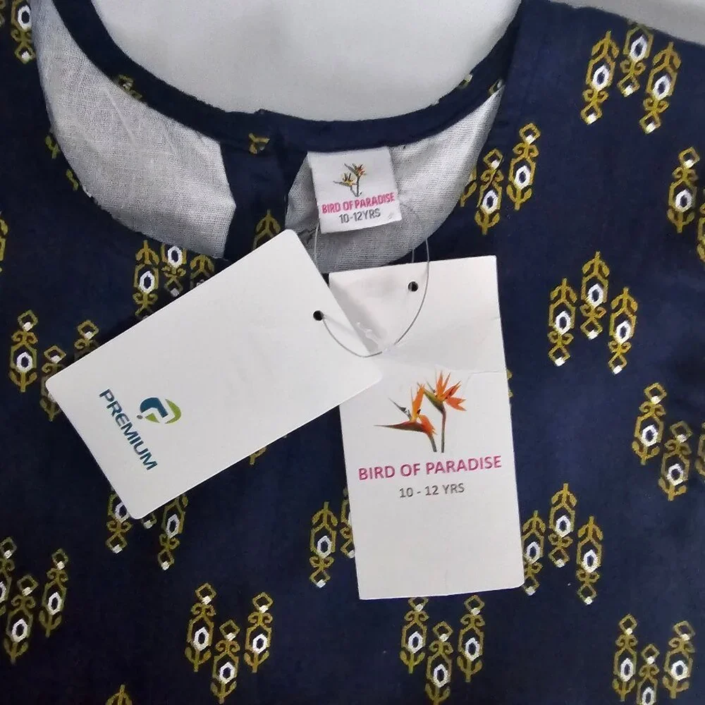 Bird Of Paradise Navy Woven All-Over Print Frock Flutter Sleeve Dress 10-12 NWT - Picture 5 of 11